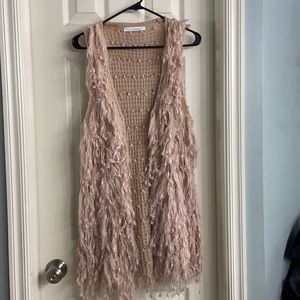 Dreamers Debut Pink Fringe Open Front Knit Vest
